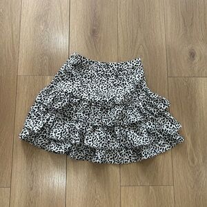 SHEIN Black and White Animal Print Ruffle Mini Skirt
